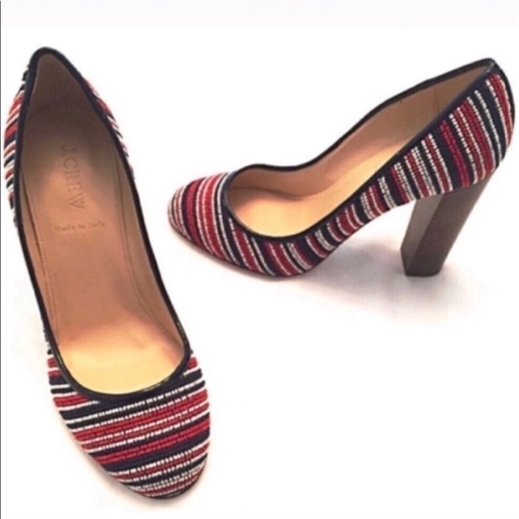 🆕 J. Crew Etta fabric stacked heels red bl… - Picture 2 of 7